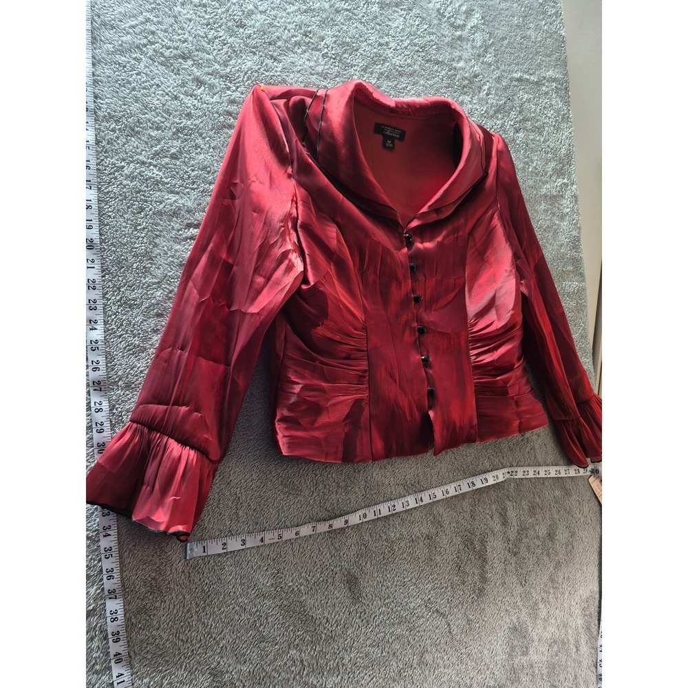 Vintage Dressbarn Petite Red Iridescent Satin Ruffle Cuff Blouse 16P NWT - Picture 2 of 5